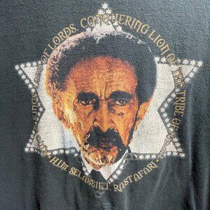 Zion Rootswear Haile Selassie Ras Tafari 2-sided XL Black shirt
